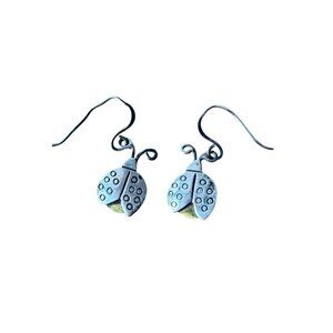Vintage FF Earrings Ladybug Dangling Hook Sterling Silver